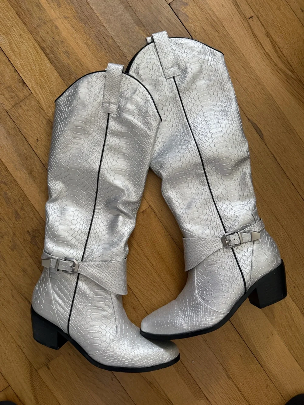 Silver Textured Over-the-Knee Women's Boots